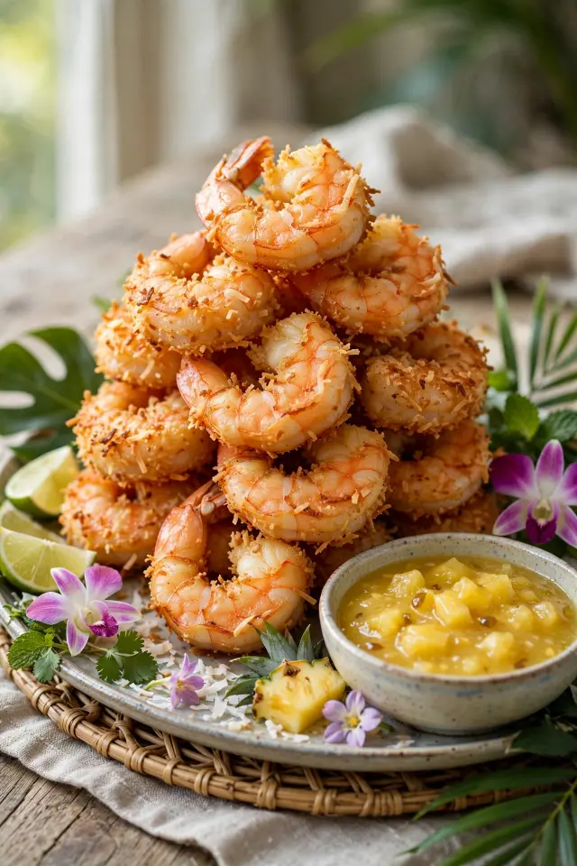 Crispy coconut shrimp with pineapple dipping sauce
