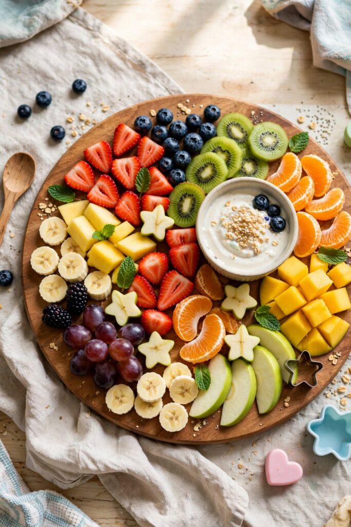 Rainbow fruit platter for kids ready to serve