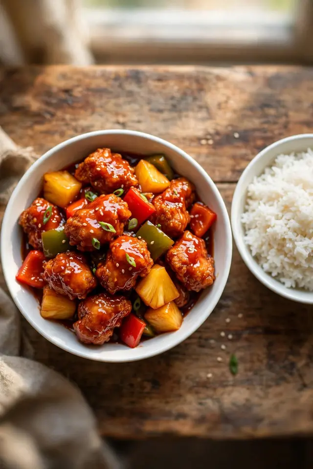 Crispy-sweet-and-sour-chicken-with-peppers-and-pineapple-in-a-glossy-sauce-served