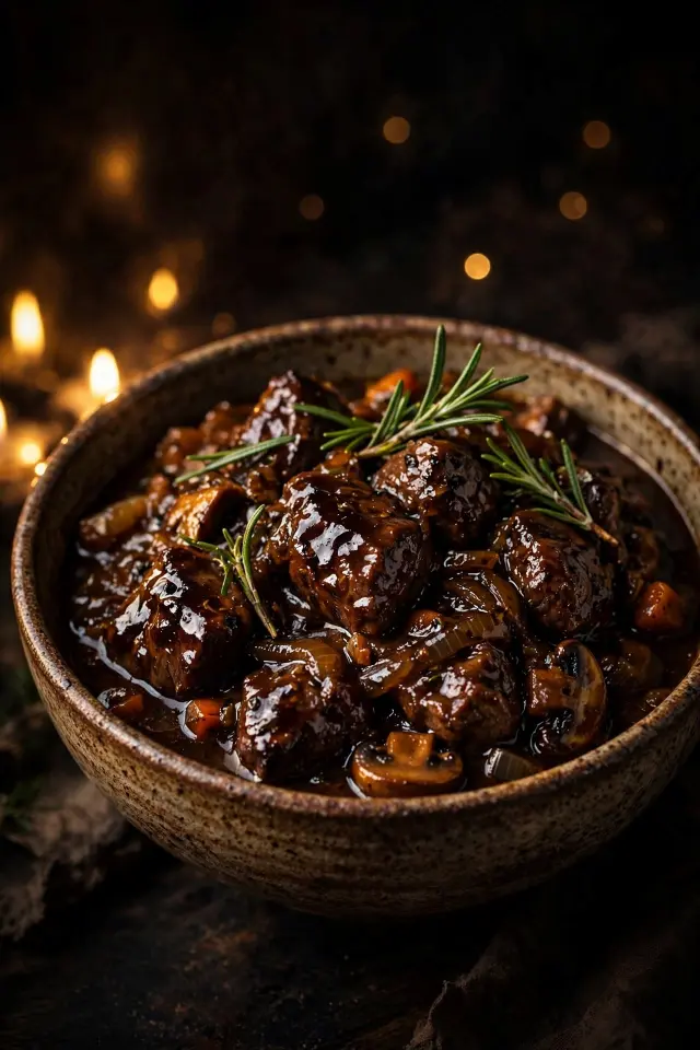 Balsamic and rosemary beef stew with fresh herbs