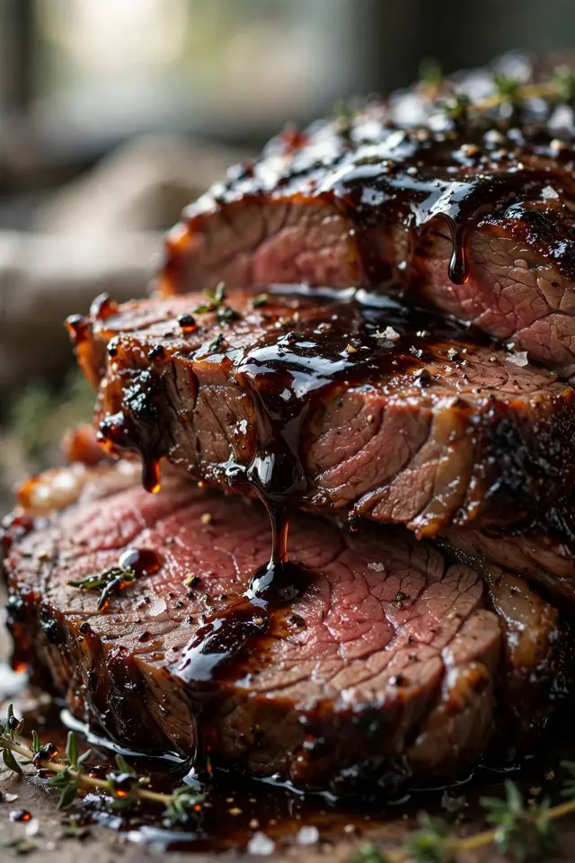 Balsamic-glazed roast beef recipe with glossy finish