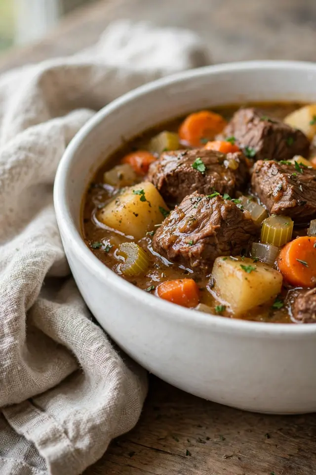 Classic crock pot beef stew with carrots and potatoes