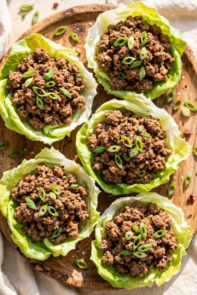 Ground beef lettuce wraps with hoisin sauce