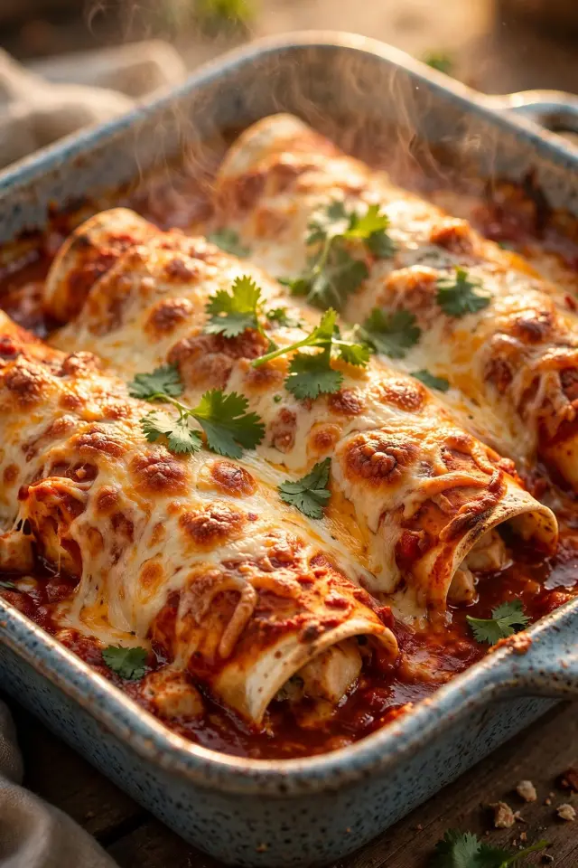 Rotisserie chicken enchiladas topped with melted cheese