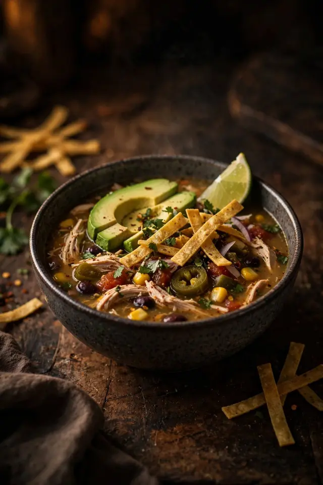 Chicken tortilla soup made with rotisserie chicken