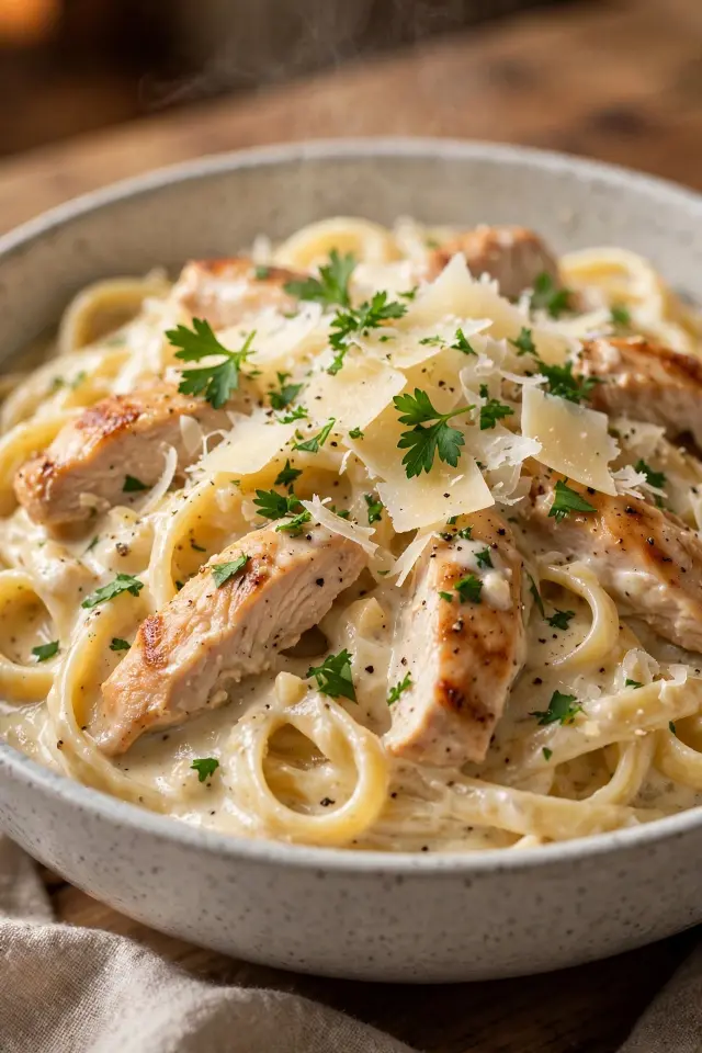  Rotisserie chicken Alfredo pasta with parmesan