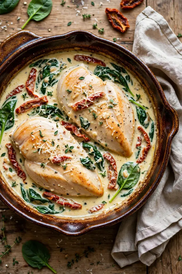 Creamy Tuscan chicken with spinach and sun-dried tomatoes