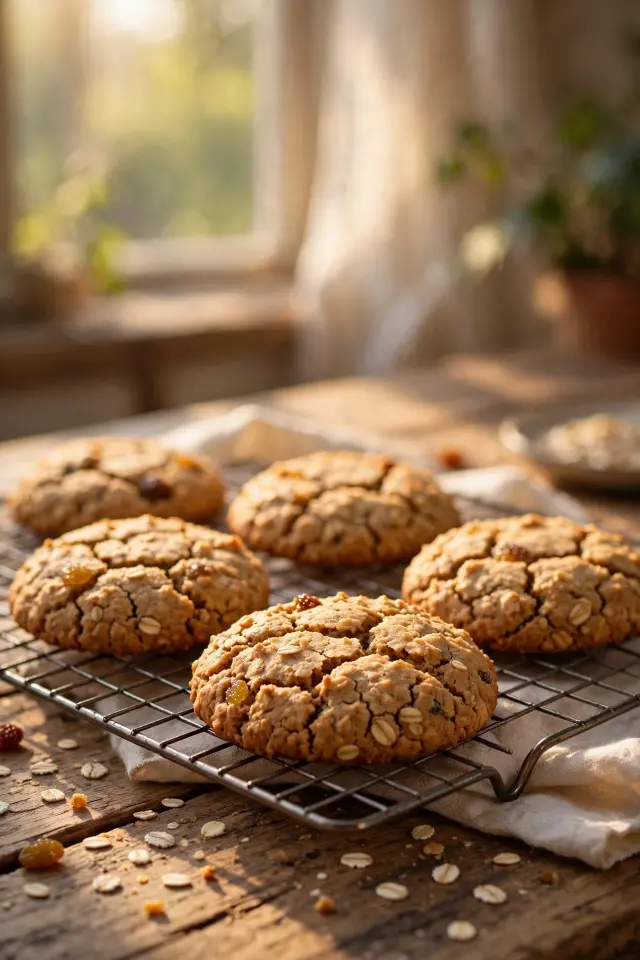 Oatmeal spice cookies cooling on rack