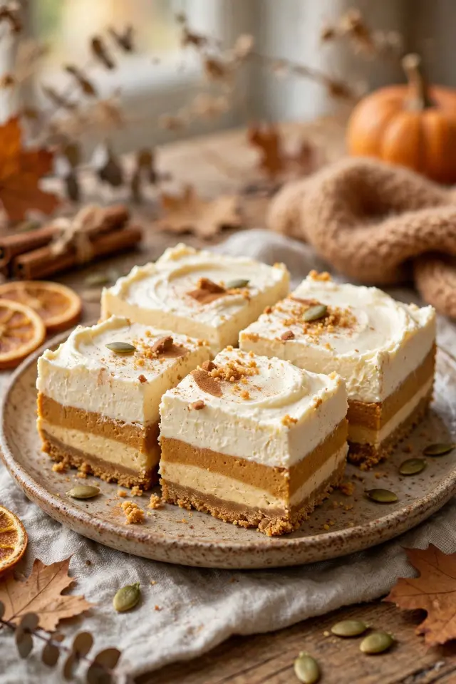 No-bake pumpkin pie bars sliced