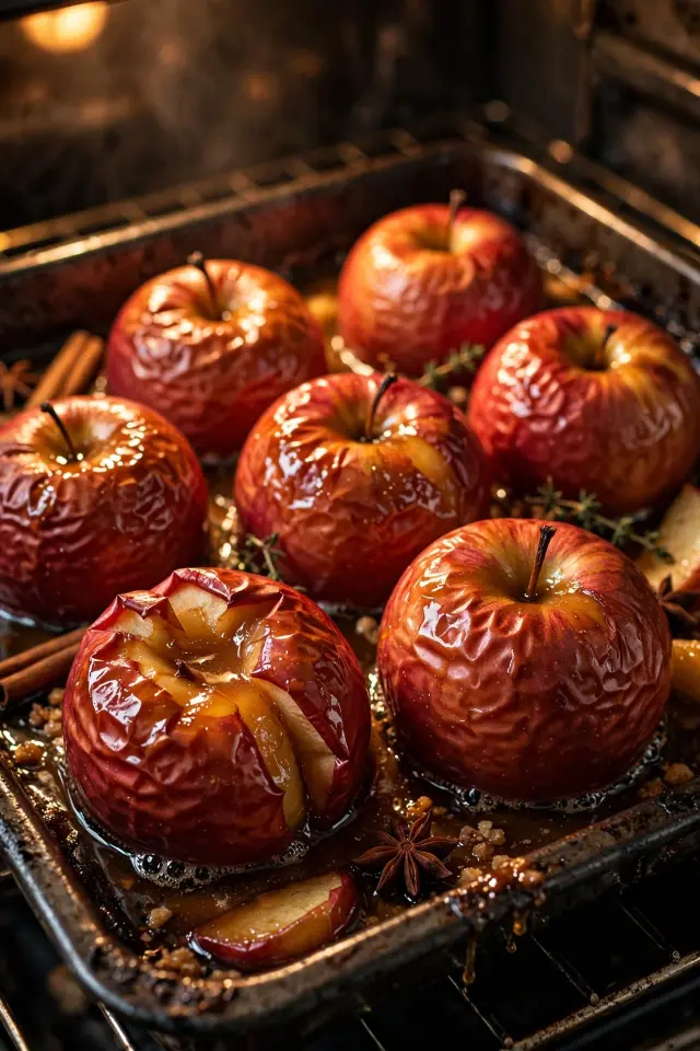 Maple cinnamon baked apples on tray