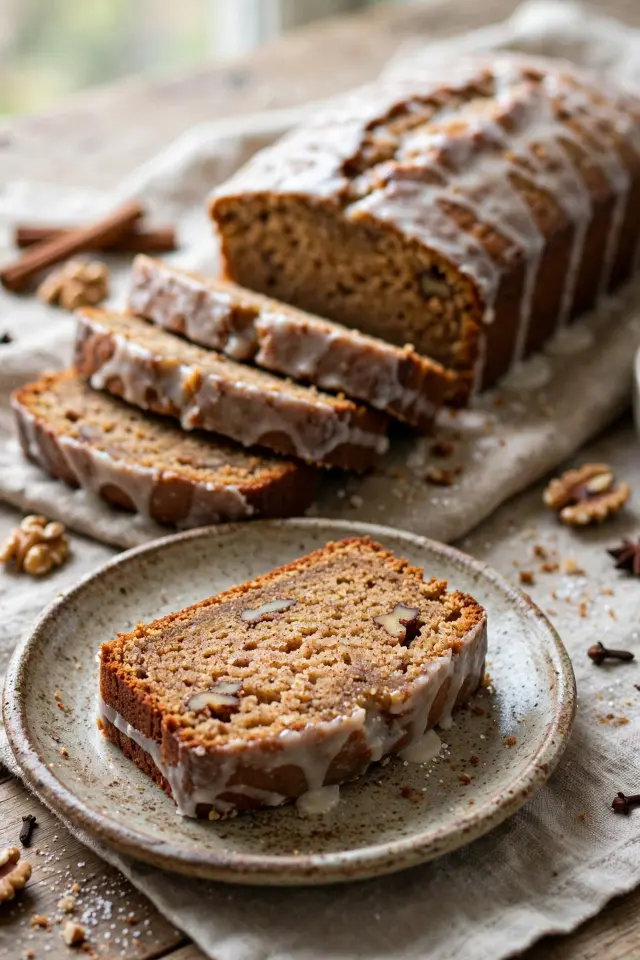 Homestyle spice cake slice on plate