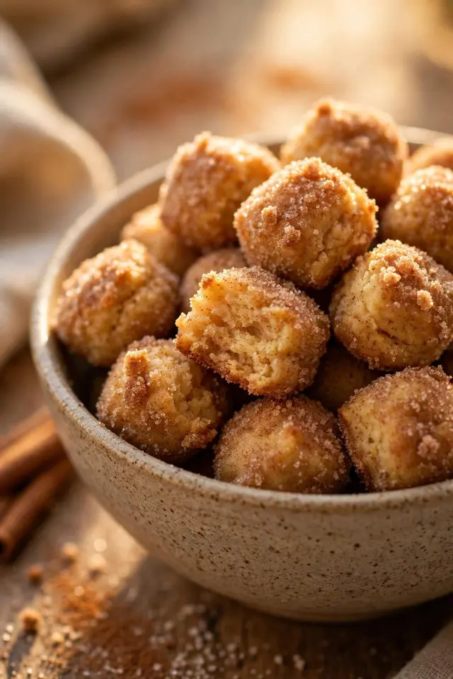Cinnamon sugar pretzel bites in bowl