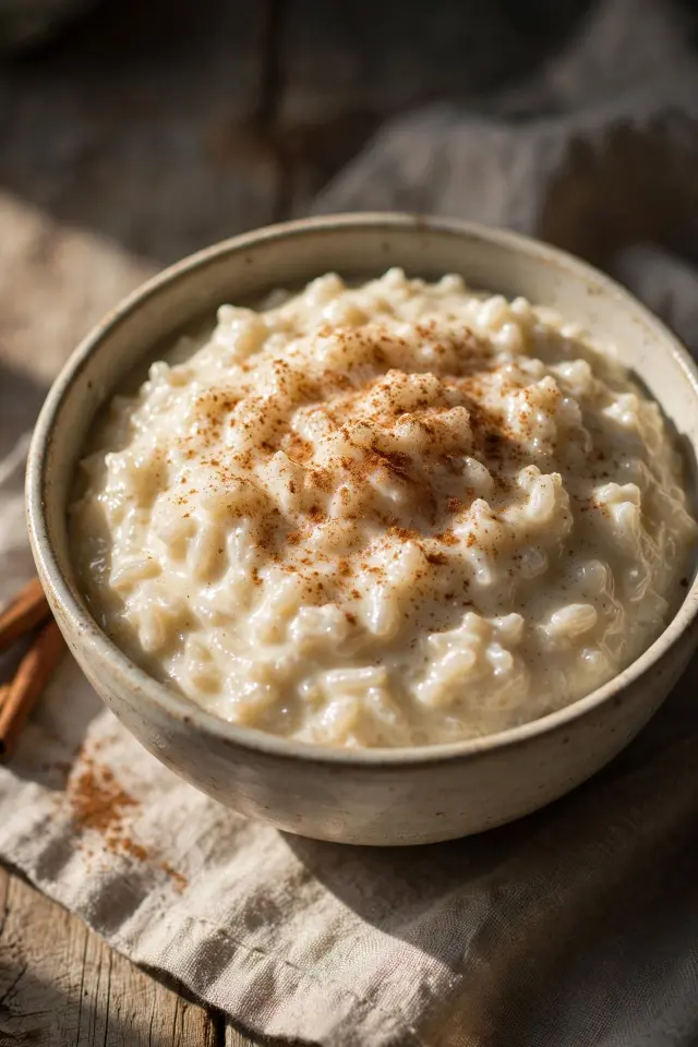 Brown butter rice pudding in bowl