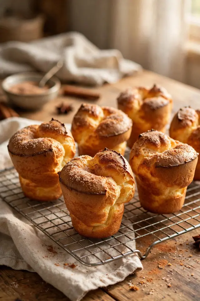 Cinnamon sugar popovers on rack