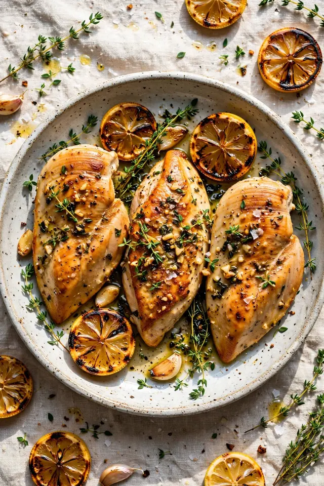 Lemon garlic herb chicken with roasted lemon slices