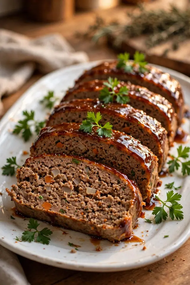 Sliced ground chicken meatloaf with tangy glaze