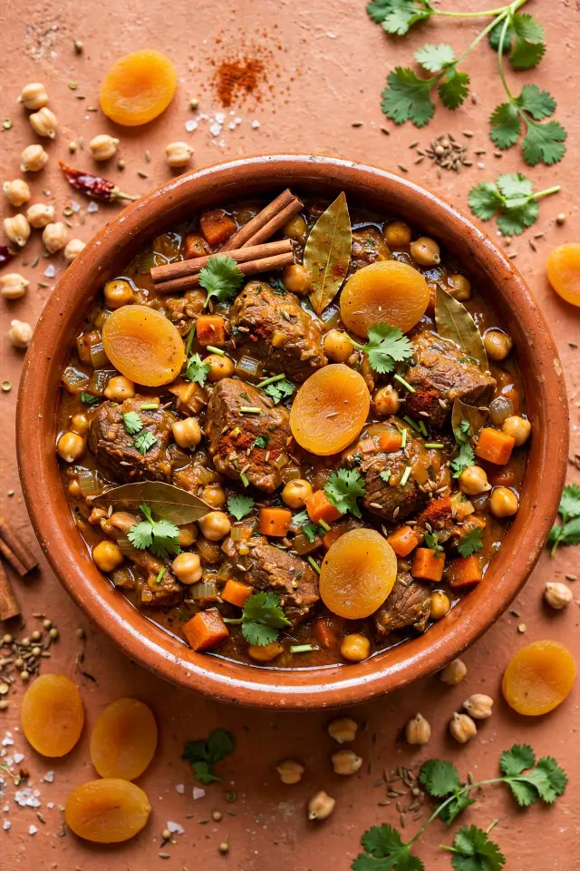 Moroccan-spiced beef stew with apricots and chickpeas
