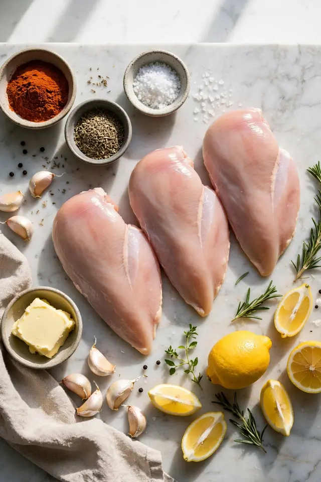 Ingredients for easy chicken breast recipes laid out on counter