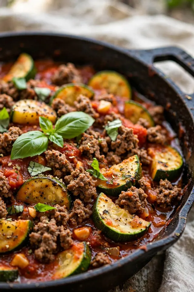 Ground beef and zucchini skillet with tomato sauce