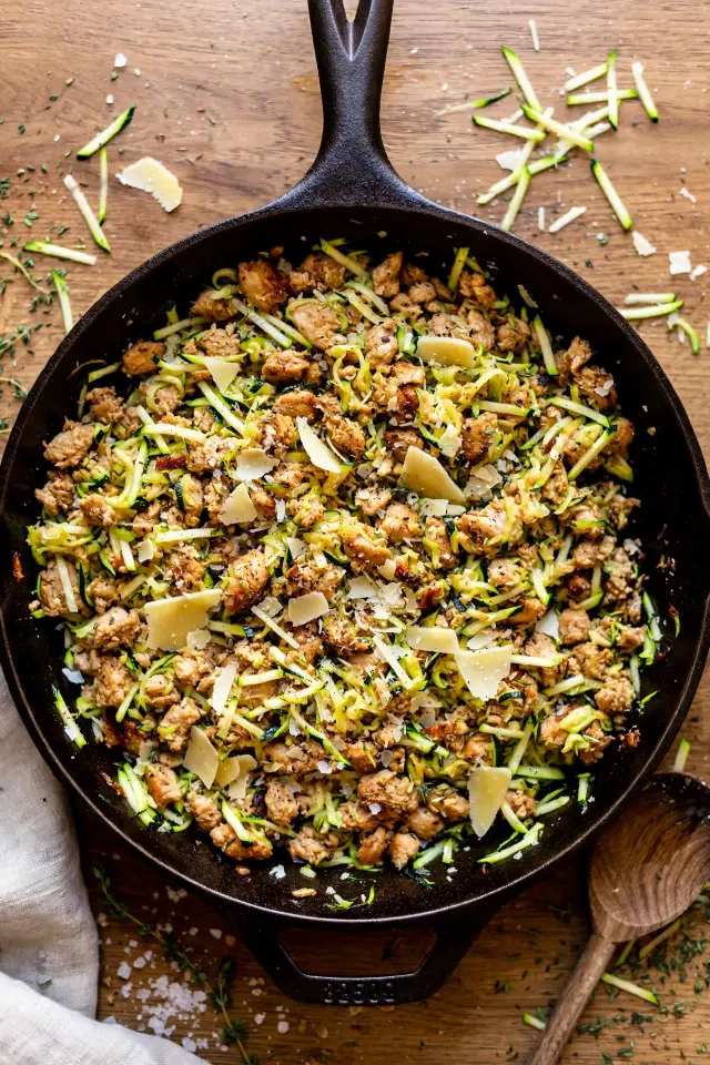 Ground chicken and zucchini skillet with parmesan