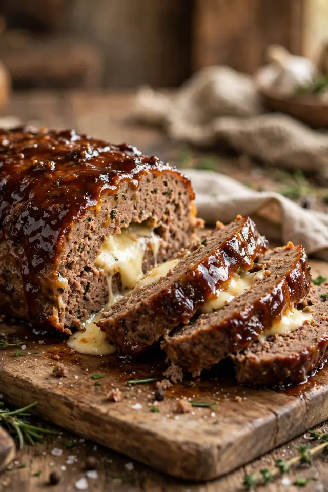 Classic ground beef meatloaf with cheddar center