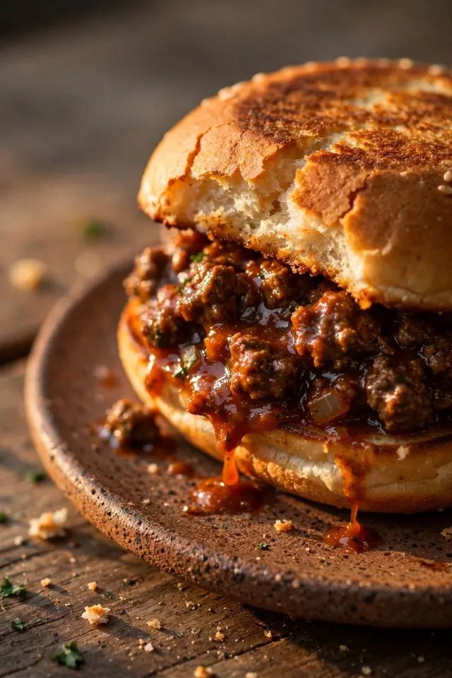Homemade ground beef sloppy joe sandwich