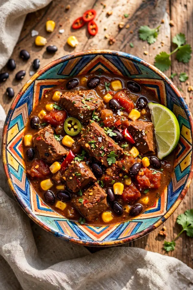 Spicy southwest beef stew with black beans and lime