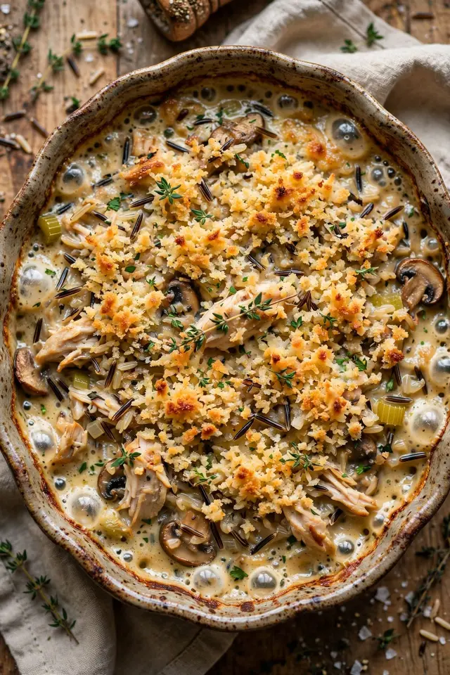 Chicken and wild rice casserole with rotisserie chicken