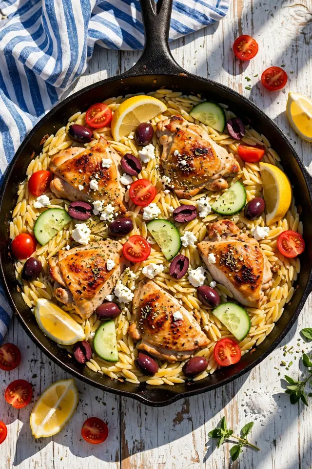 Greek Chicken Orzo Skillet
