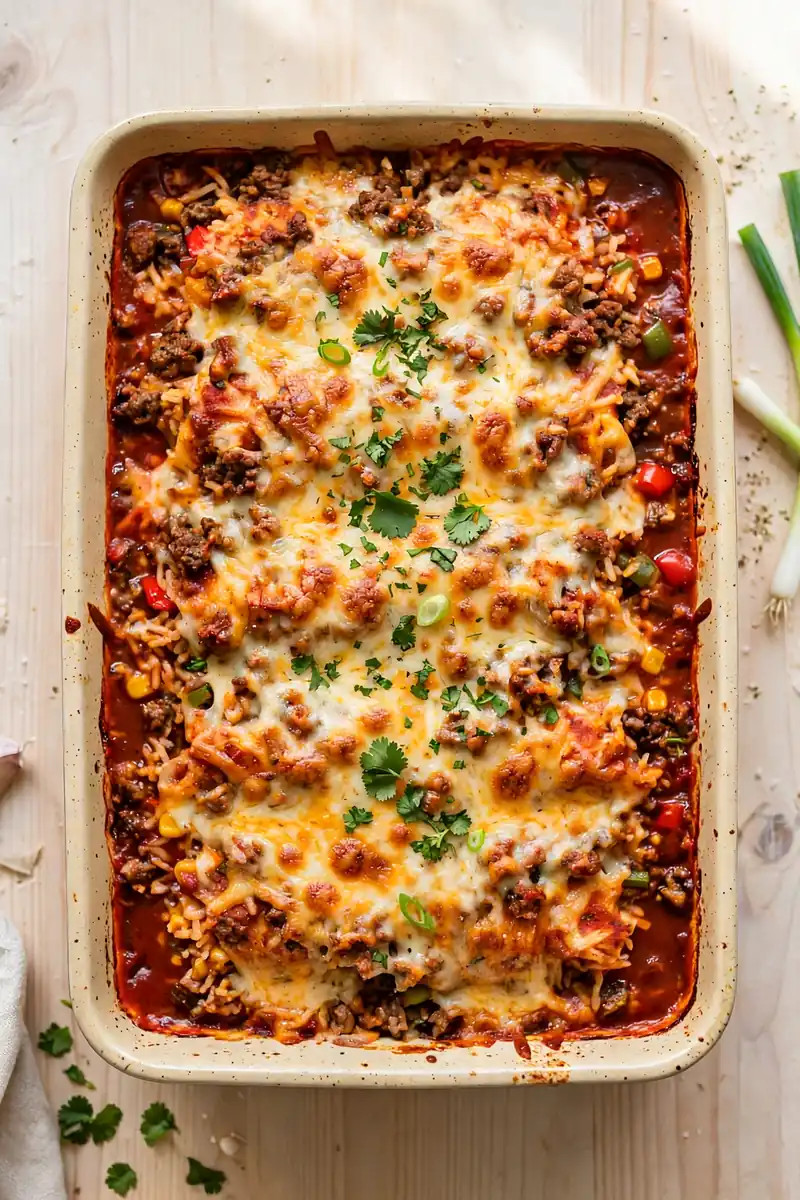 Beef and Rice Enchilada Bake