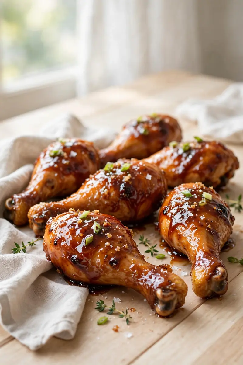 Brown sugar glazed chicken legs with caramelized sticky coating