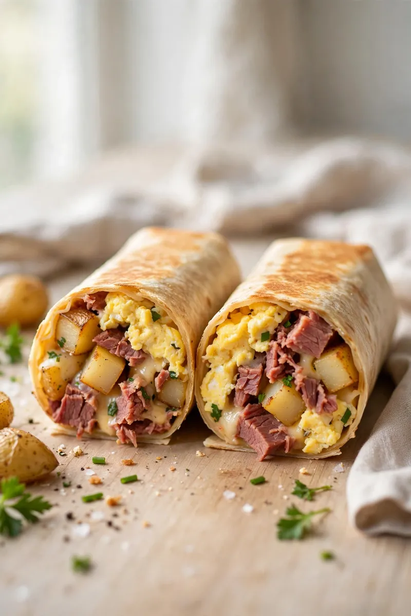 Corned Beef Breakfast Burritos