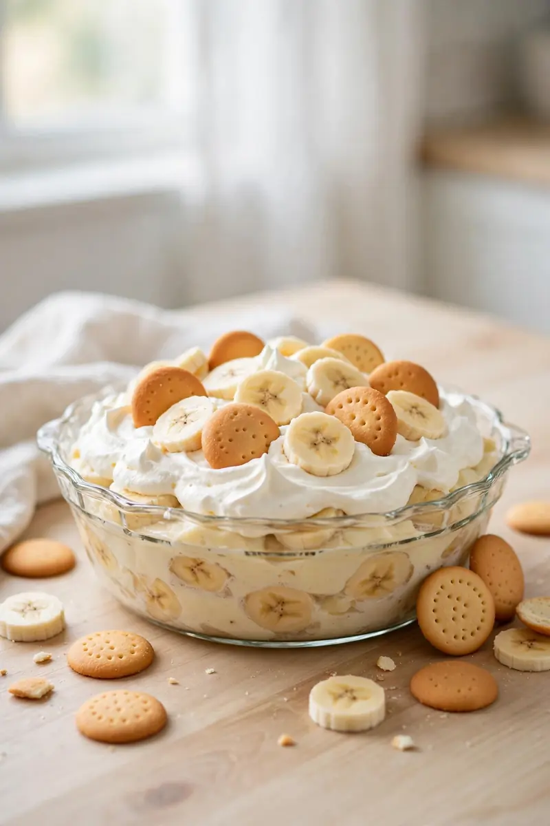 Old-fashioned banana pudding with vanilla wafers