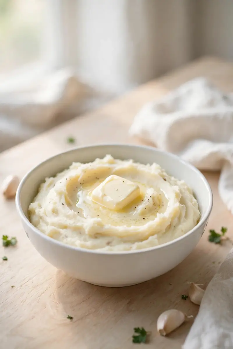 Creamy mashed potatoes with melting butter