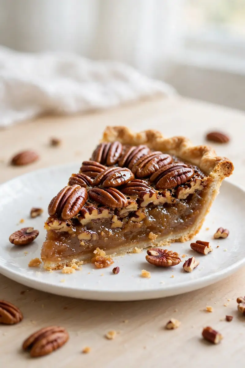 Slice of classic pecan pie