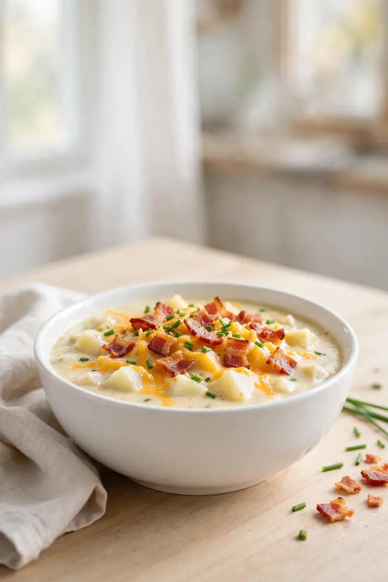 Loaded baked potato soup with bacon and cheese