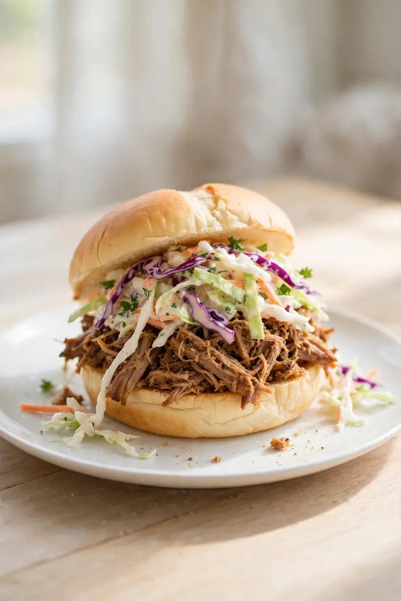 Pulled pork sandwich with coleslaw