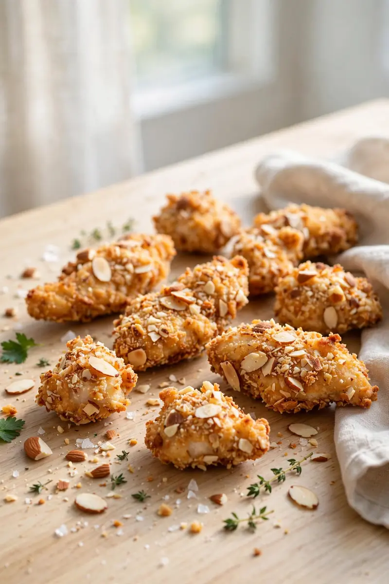 Gluten free almond flour fried chicken with golden nutty crust