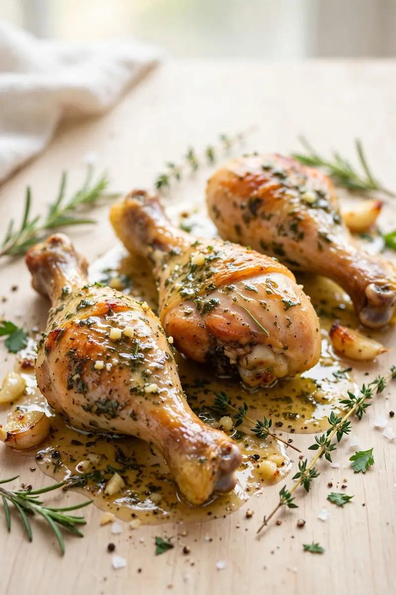 Herb butter roasted chicken legs basted with melted herb butter