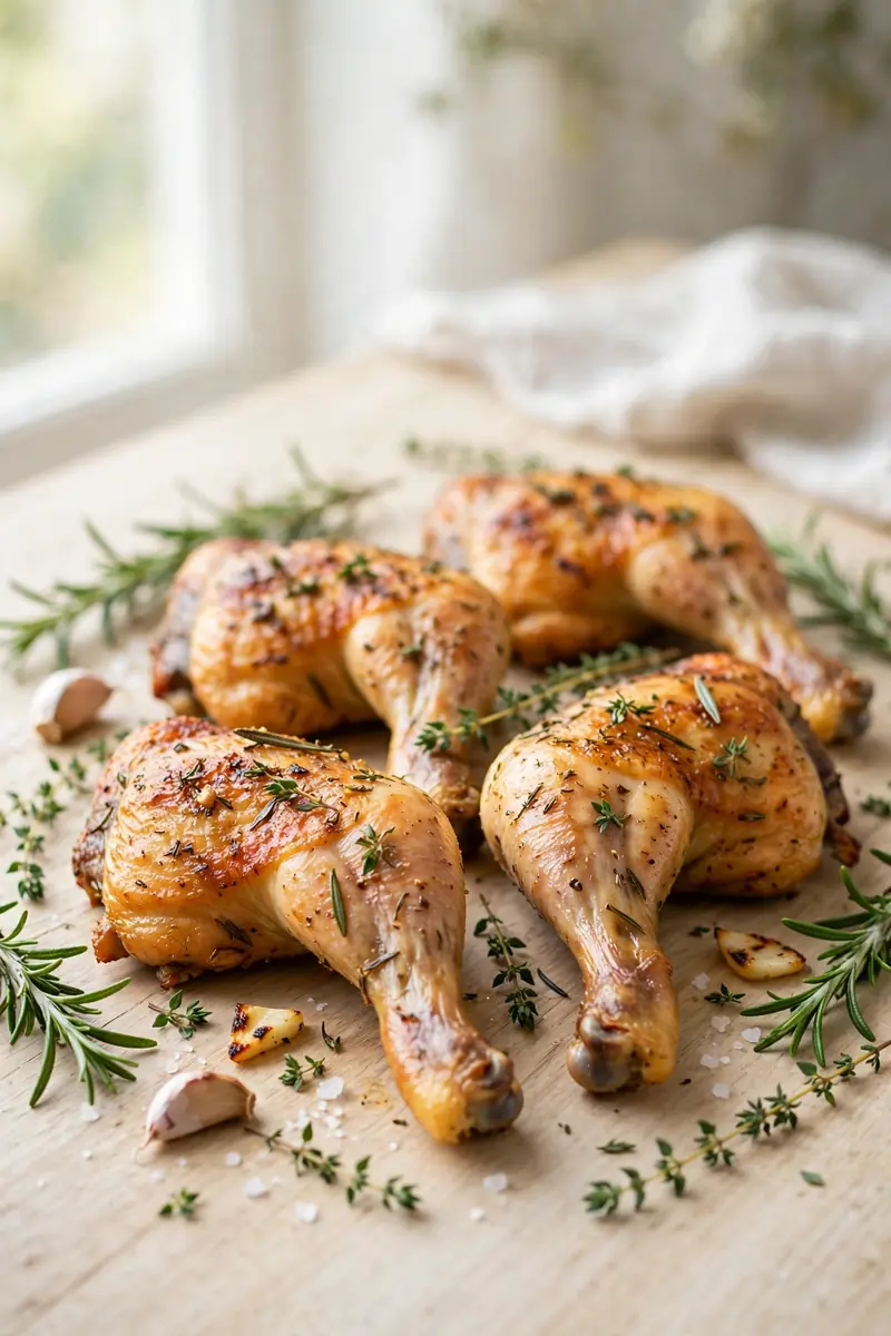 Italian herb chicken legs with rosemary and thyme roasted golden