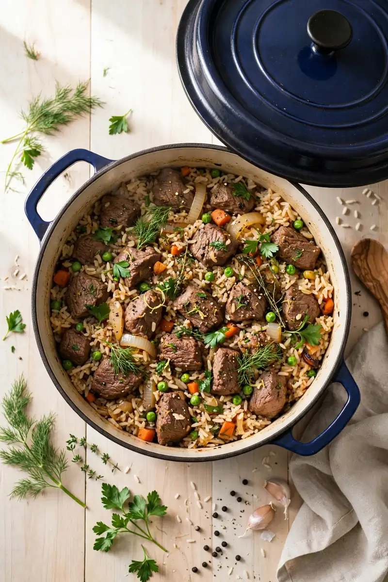 One Pot Beef and Rice Pilaf