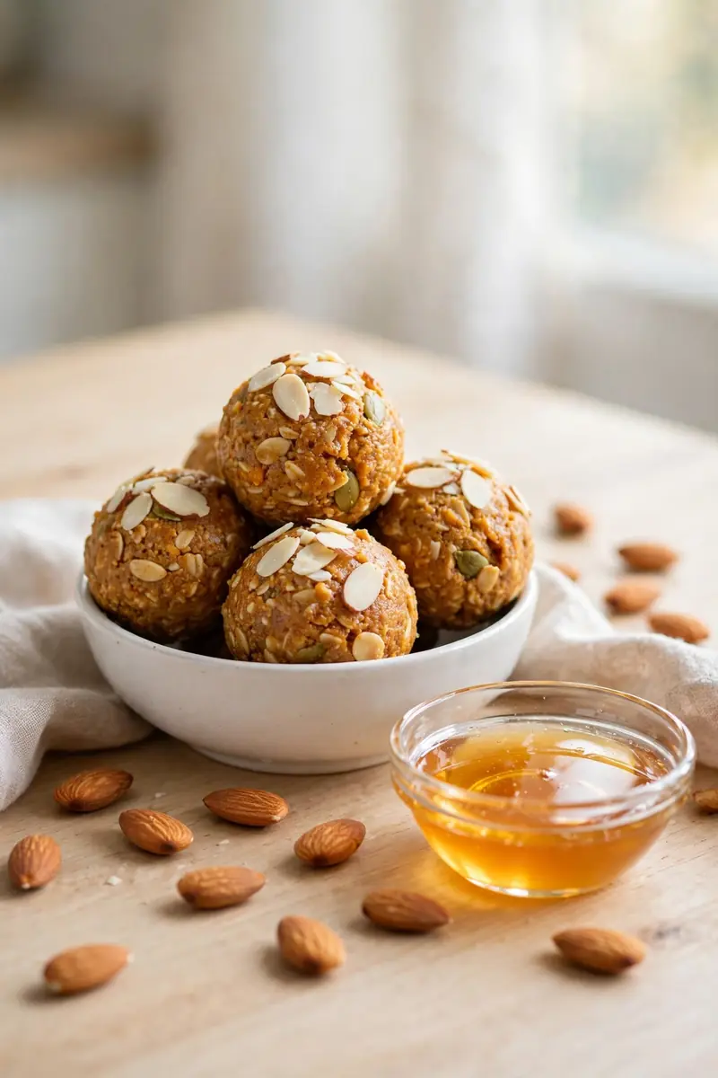 Almond butter and honey pumpkin protein balls