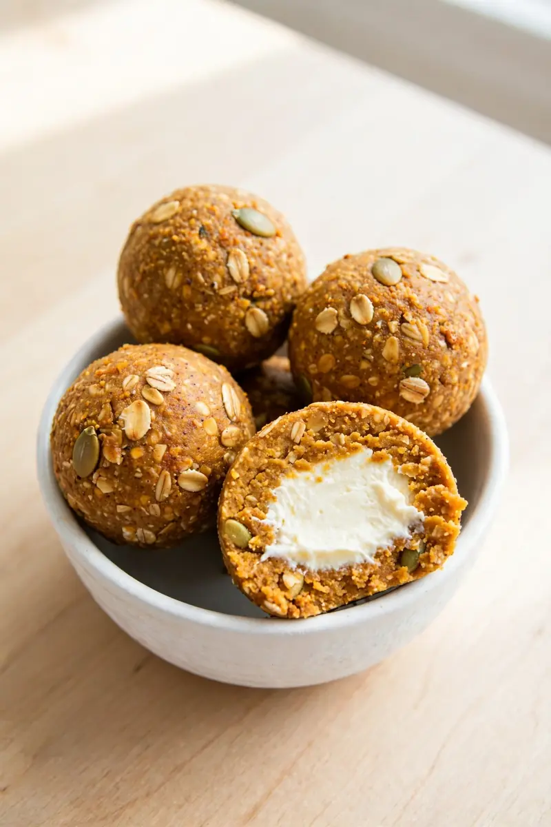 Cream cheese filled pumpkin protein balls