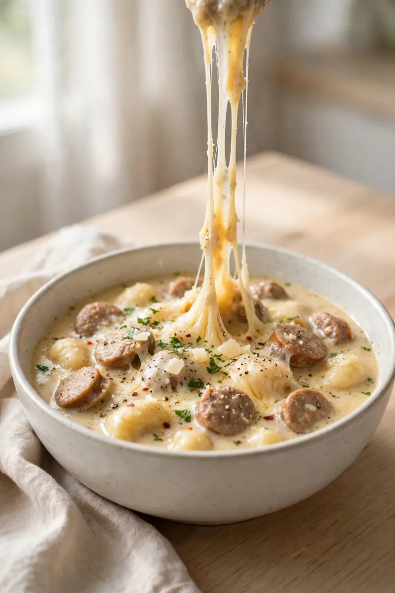 Extra cheesy parmesan sausage gnocchi soup
