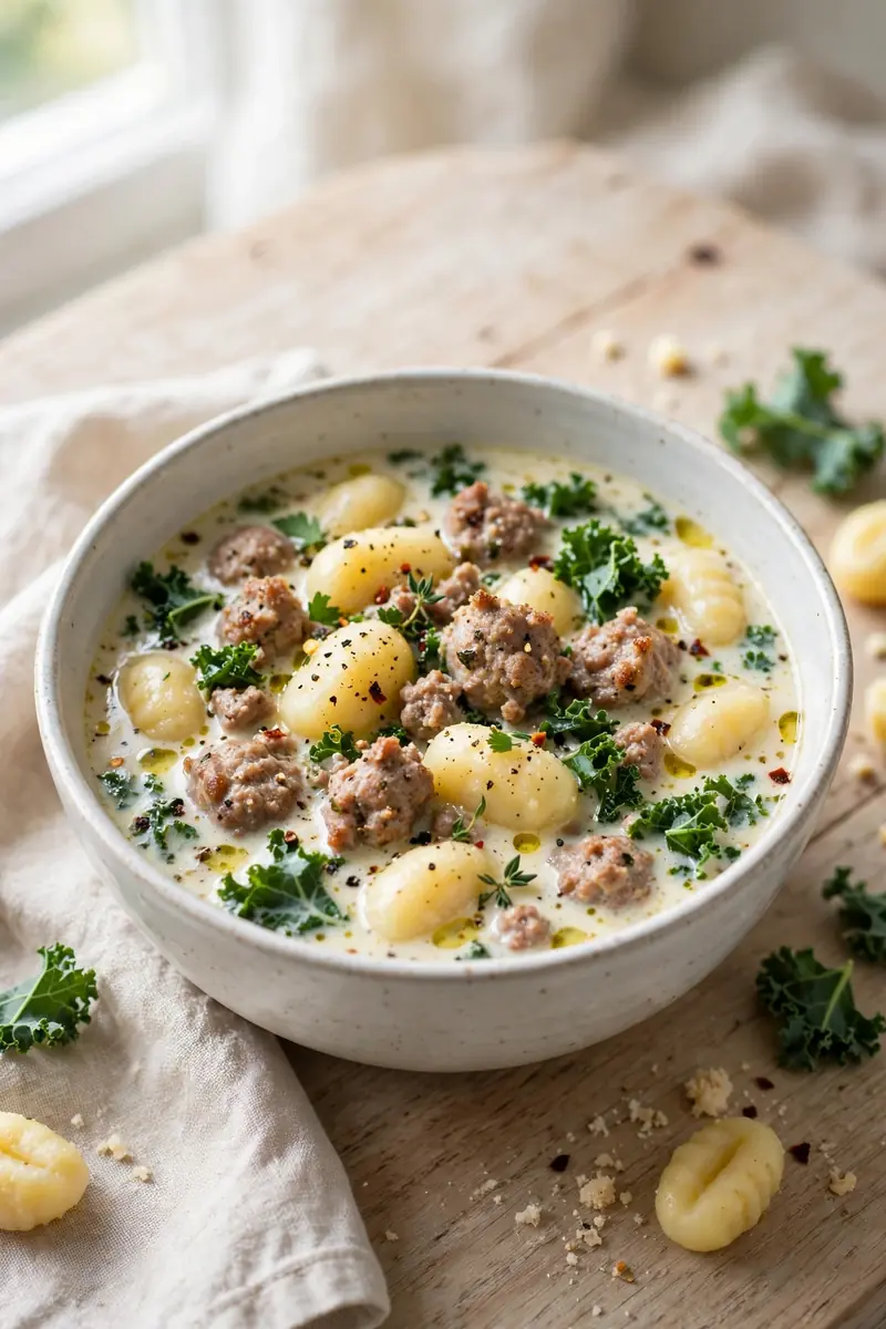 Kale and sausage gnocchi soup