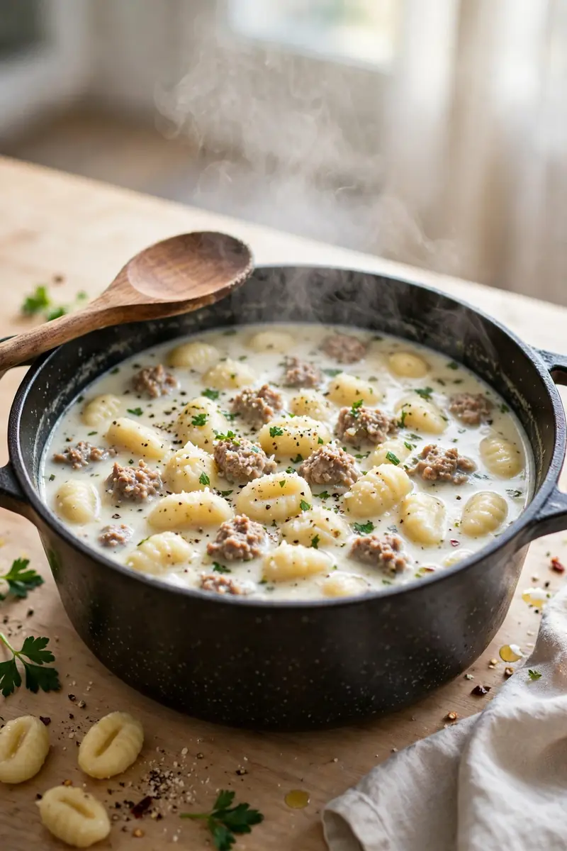 One-pot weeknight sausage gnocchi soup