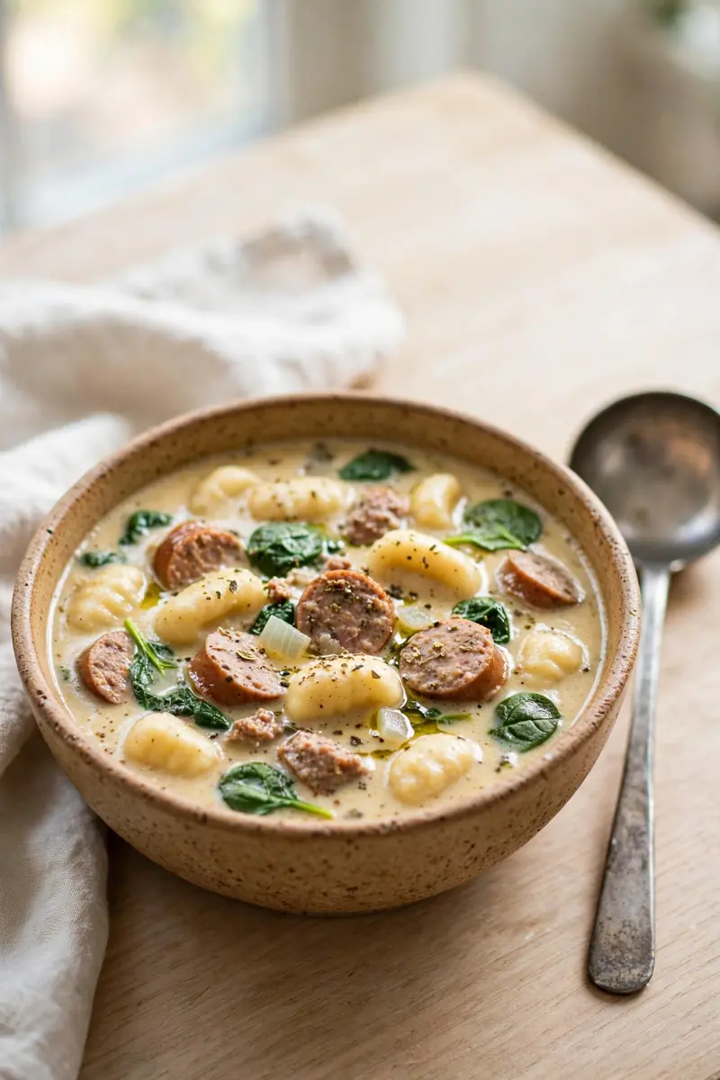 Slow cooker sausage gnocchi soup