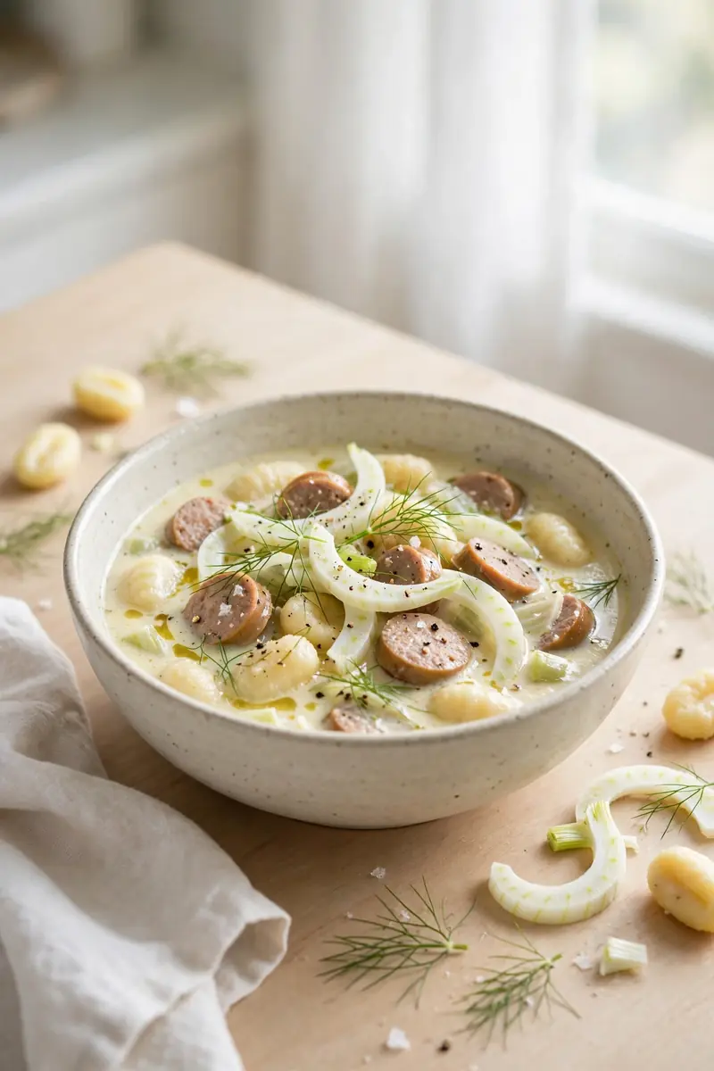 Sweet fennel sausage gnocchi soup