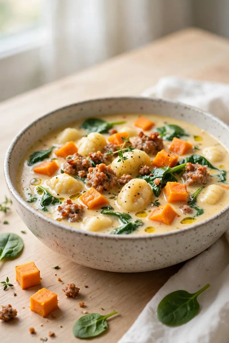 Sweet potato sausage gnocchi soup
