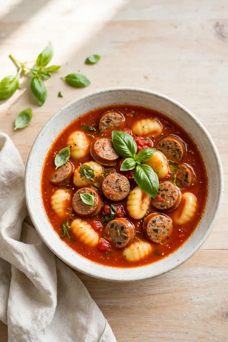 Tomato basil sausage gnocchi soup